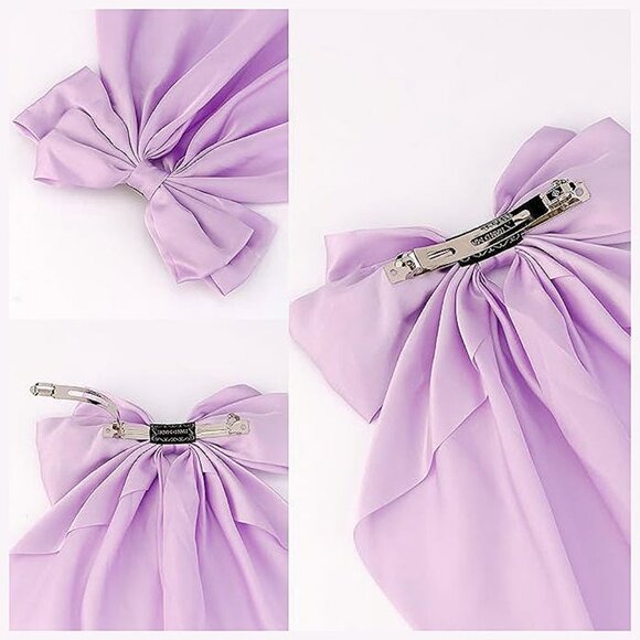 Silky Satin Purple Hair Bows 2 Pcs Big Hair Bows for Women Lavender & Purple - Picture 5 of 7